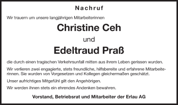 Traueranzeige von Christine und Edeltraud  von Schwäbische Post