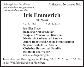 Traueranzeige von Iris Emmerich von Schwäbische Post