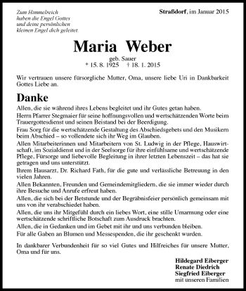 Traueranzeige von Maria Weber von Gmünder Tagespost