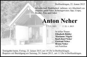 Traueranzeige von Anton Neher von Schwäbische Post