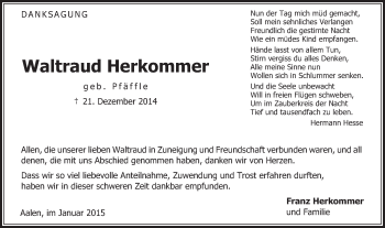 Traueranzeige von Waltraud Herkommer von Schwäbische Post