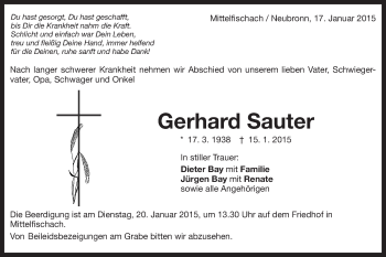Traueranzeige von Gerhard Sauter von Schwäbische Post