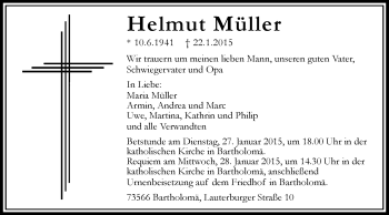 Traueranzeige von Helmut Müller von Gmünder Tagespost