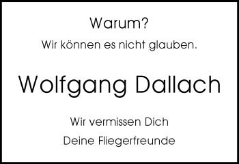 Traueranzeige von Wolfgang Dallach von Gmünder Tagespost