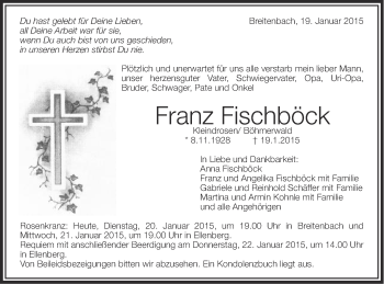 Traueranzeige von Franz Fischböck von Schwäbische Post