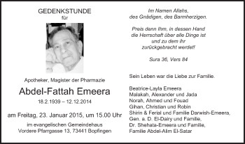 Traueranzeige von Abdel-Fattah Emeera von Schwäbische Post