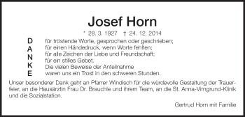 Traueranzeige von Josef Horn von Schwäbische Post