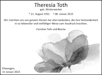 Traueranzeige von Theresia Toth von Schwäbische Post