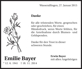Traueranzeige von Emilie Bayer von Schwäbische Post