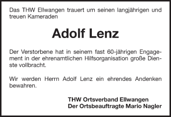 Traueranzeige von Adolf Lenz von Schwäbische Post