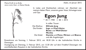 Traueranzeige von Egon Jung von Schwäbische Post