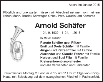 Traueranzeige von Arnold Schäfer von Schwäbische Post