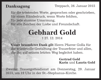 Traueranzeige von Gebhard Gold von Schwäbische Post