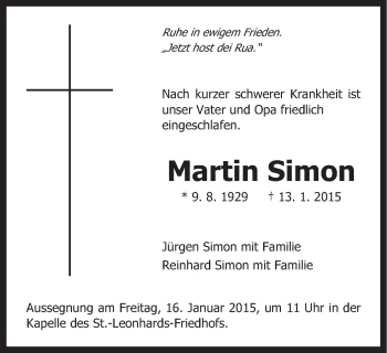 Traueranzeige von Martin Simon von Gmünder Tagespost