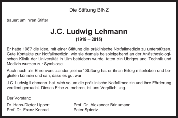 Traueranzeige von J. C. Ludwig Lehmann von Schwäbische Post