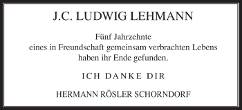 Traueranzeige von J. C. Ludwig Lehmann von Gmünder Tagespost