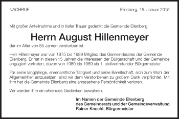 Traueranzeige von August Hillenmeyer von Schwäbische Post