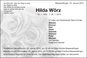 Traueranzeige von Hilda Wörz von Schwäbische Post