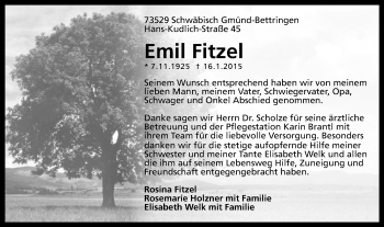 Traueranzeige von Emil Fitzel von Gmünder Tagespost