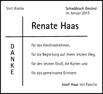 Traueranzeige von Renate Haas von Gmünder Tagespost