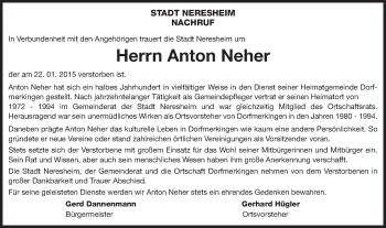 Traueranzeige von Anton Neher von Schwäbische Post