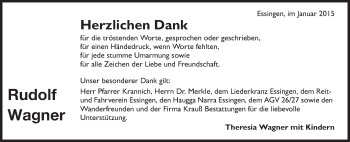 Traueranzeige von Rudolf Wagner von Schwäbische Post