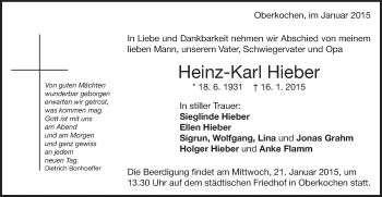Traueranzeige von Heinz-Karl Hieber von Schwäbische Post