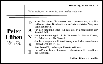 Traueranzeige von Peter Lüben von Gmünder Tagespost