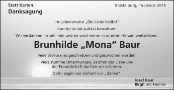 Traueranzeige von Brunhilde Baur von Schwäbische Post