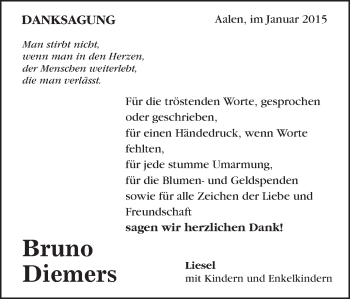 Traueranzeige von Bruno Diemers von Schwäbische Post