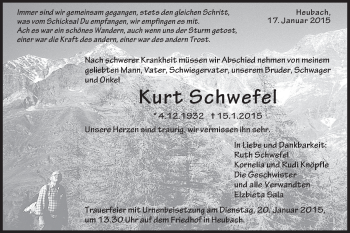 Traueranzeige von Kurt Schwefel von Gmünder Tagespost
