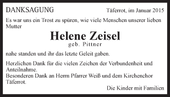 Traueranzeige von Helene Zeisel von Gmünder Tagespost