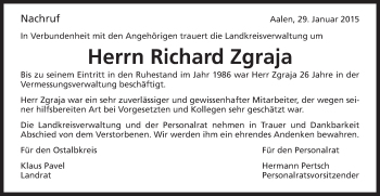 Traueranzeige von Richard Zgraja von Schwäbische Post
