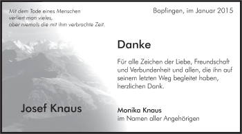 Traueranzeige von Josef Knaus von Schwäbische Post