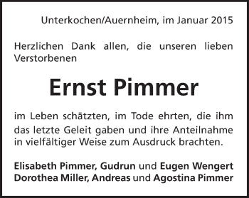 Traueranzeige von Ernst Pimmer von Schwäbische Post