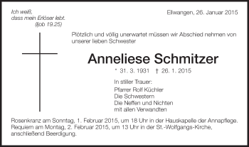 Traueranzeige von Anneliese Schmitzer von Schwäbische Post