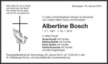 Traueranzeige von Albertine Bosch von Schwäbische Post