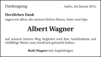 Traueranzeige von Albert Wagner von Schwäbische Post