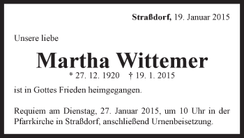 Traueranzeige von Martha Wittemer von Gmünder Tagespost