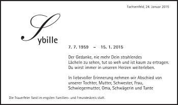 Traueranzeige von Sybille  von Schwäbische Post