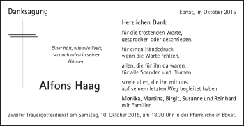 Traueranzeige von Alfons Haag von Schwäbische Post