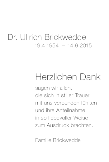Traueranzeige von Ullrich Brickwedde von Gmünder Tagespost