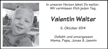 Traueranzeige von Valentin Walter von Schwäbische Post