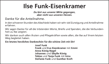 Traueranzeige von Ilse Funk-Eisenkramer von Schwäbische Post