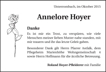 Traueranzeige von Annelore Hoyer von Schwäbische Post