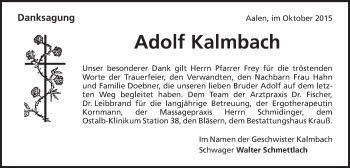 Traueranzeige von Adolf Kalmbach von Schwäbische Post