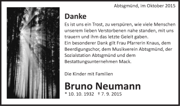Traueranzeige von Bruno Neumann von Schwäbische Post