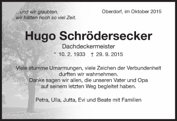 Traueranzeige von Hugo Schrödersecker von Schwäbische Post