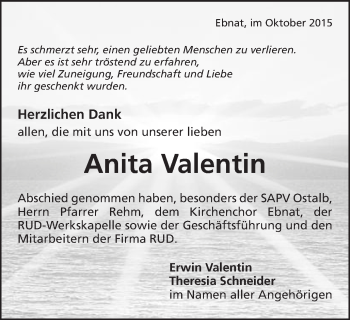 Traueranzeige von Anita Valentin von Schwäbische Post