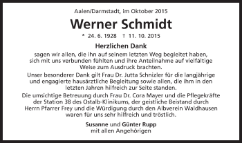 Traueranzeige von Werner Schmidt von Schwäbische Post